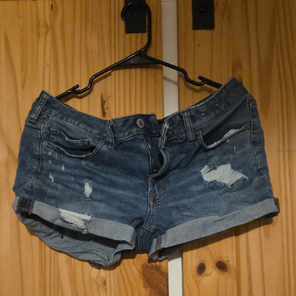 Express Blue Distressed Jean Shorts